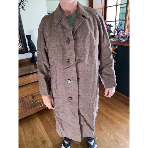 Burberrys Vtg MensIrish Tweed 100% Wool Overcoat Coat Size 42R Brown Rust